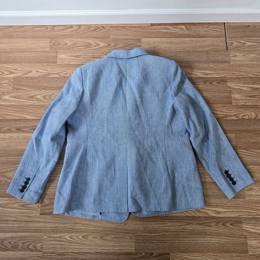 J.Crew Blazer Size 14 Bristol Italian Linen Jacket Double Breasted Herringbone - Picture 4 of 12